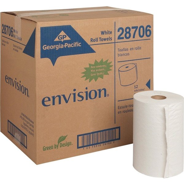 Pacific Blue Basic Hardwound Paper Towels, Continuous Roll Sheets, Bleached, 12 PK GPC28706